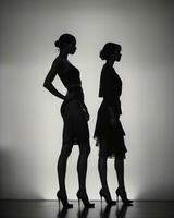 ai généré silhouette de Trois femmes dans noir et blanc Robes, studio tir. ai génératif photo