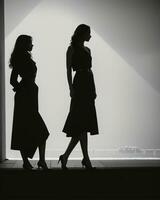 ai généré silhouette de Trois femmes dans noir et blanc Robes, studio tir. ai génératif photo