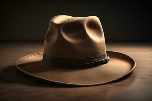 ai généré cow-boy chapeau sur une en bois tableau. ai génératif photo