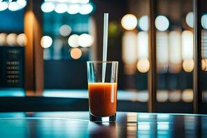 une verre de Orange jus séance sur une tableau. généré par ai photo