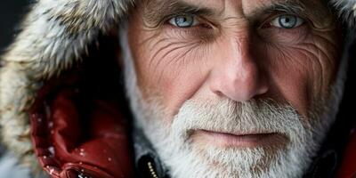 ai généré Sénior homme avec blanc barbe dans fourrure manteau. ai génératif. photo