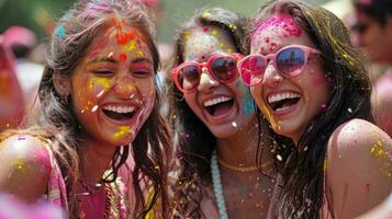 ai généré collage plus de couleurs, rire, et partagé des moments dans une Holi fête photo