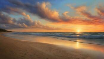 ai généré une La peinture de le le coucher du soleil sur le plage photo