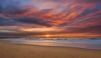 ai généré une magnifique le coucher du soleil plus de le océan avec des nuages photo