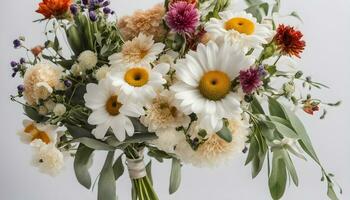 ai généré une bouquet de fleurs sur une blanc Contexte photo