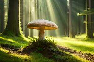 ai généré une champignon est permanent dans le milieu de une forêt photo