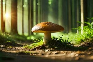 ai généré une champignon est permanent dans le milieu de une forêt photo