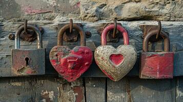 ai généré fermé à clé cadenas, clés, et symbolique imagerie dépeindre éternel l'amour et engagement photo