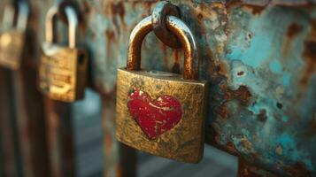 ai généré fermé à clé cadenas, clés, et symbolique imagerie dépeindre éternel l'amour et engagement photo