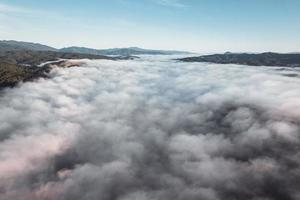 brouillard du matin dans la forêt d'en haut photo