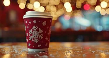 ai généré une café tasse avec une flocon de neige manche dans il photo