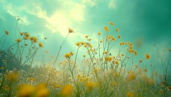 ai généré été ensoleillé journée dans le Prairie Contexte photo