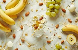 ai généré une en bonne santé smoothie image de banane, amande et les raisins photo