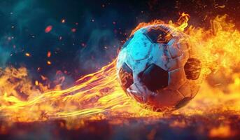 ai généré une football Balle étant soufflé par Feu photo