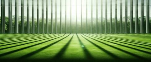 ai généré une vert herbe champ avec lumière du soleil diffusion par le verre photo