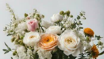 ai généré une bouquet de blanc et Orange fleurs dans une vase photo