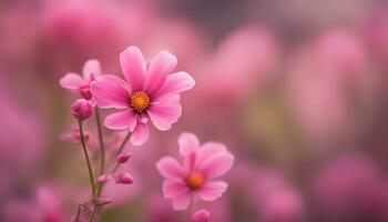 ai généré rose fleurs dans une champ avec flou Contexte photo