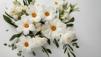 ai généré blanc fleurs sur une blanc Contexte photo