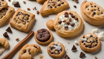 ai généré Chocolat puce biscuits avec fouetté crème et Chocolat frites photo