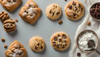 ai généré une variété de biscuits et crème rempli biscuits sur une table photo
