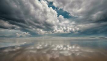 ai généré une orageux ciel plus de le océan avec des nuages réfléchi dans le l'eau photo