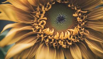 ai généré une proche en haut de une tournesol avec une foncé Contexte photo