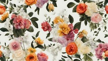 ai généré une floral modèle avec beaucoup différent coloré des roses photo