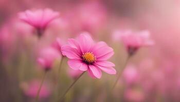 ai généré rose fleurs dans une champ avec flou Contexte photo