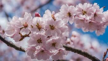 ai généré Cerise fleurs sont épanouissement sur une arbre photo