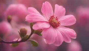 ai généré une rose fleur est montré dans de face de une flou Contexte photo