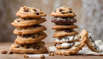 ai généré une empiler de biscuits avec Chocolat frites et des noisettes photo