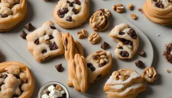 ai généré Chocolat puce biscuits avec noix et crème photo