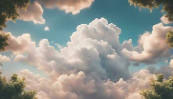 ai généré des nuages dans le ciel avec des arbres dans le premier plan photo