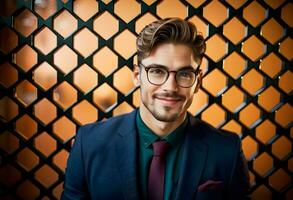 ai généré Beau homme dans lunettes, portrait photo