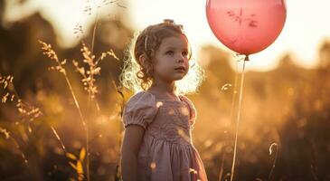 ai généré fille avec une rose ballon dans la nature photo