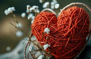 ai généré le cœur fabriqué en dehors de rouge la laine et blanc photo