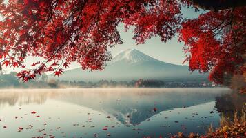 ai généré Fuji Montagne et Lac kawaguchiko dans l'automne saison, Japon photo