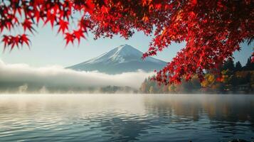 ai généré Fuji Montagne et Lac kawaguchiko dans l'automne saison, Japon photo