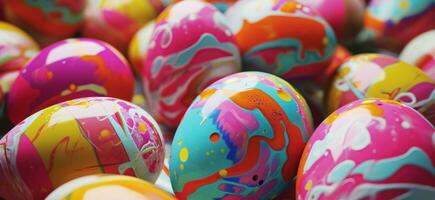 ai généré coloré peint Pâques des œufs sont montré dans groupements photo