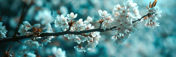 ai généré Cerise fleurs sont sur le branche photo