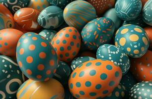 ai généré beaucoup Pâques des œufs sont coloré avec polka points sur leur photo