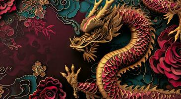 ai généré chinois Nouveau année Contexte avec coloré dragon photo