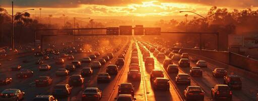 ai généré circulation sur le autoroute dans grand circulation lumières photo