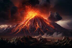 ai généré volcan foncé Contexte photo