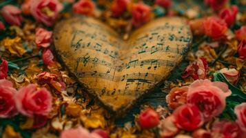 ai généré une en forme de coeur symbole avec musical Remarques, représentant le lien entre l'amour et musique. photo