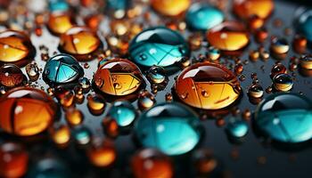 ai généré brillant verre sphère reflète vibrant couleurs dans grand groupe de pilules généré par ai photo