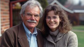 ai généré content Sénior homme et Jeune femme profiter une ensoleillé journée ensemble photo