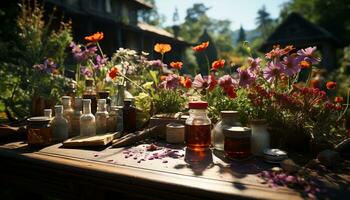 ai généré fraîcheur dans la nature en plein air, fleur, usine, proche en haut, herbe, été généré par ai photo