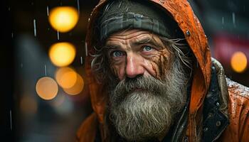 ai généré souriant Sénior homme dans hiver, célébrer traditionnel Christian Festival généré par ai photo