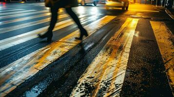 ai généré une image de une la personne traversée une rue à nuit. génératif ai photo